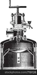Controller relaxing fitted on a vertical heater, vintage engraved illustration. Industrial encyclopedia E.-O. Lami - 1875.