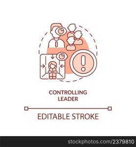 Controlling leader red concept icon. Demanding boss. Type of toxic leader abstract idea thin line illustration. Isolated outline drawing. Editable stroke. Arial, Myriad Pro-Bold fonts used. Controlling leader red concept icon
