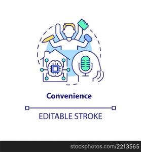 Convenience concept icon. Smart technologies pros abstract idea thin line illustration. Maximizing comfort. Isolated outline drawing. Editable stroke. Arial, Myriad Pro-Bold fonts used. Convenience concept icon