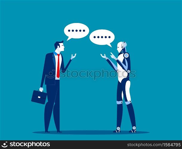 Conversation between human and android. Concept business vector, Artificial intelligence, Robot, Chatbot.