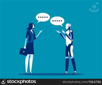 Conversation between human and android. Concept business vector, Artificial intelligence, Robot, Chatbot.