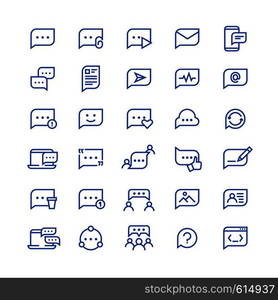 Conversation message shapes, dialogue speech bubble icons. Chatting phone vector line symbols. Chat phone, communication and conversation, bubble dialog message illustration. Conversation message shapes, dialogue speech bubble icons. Chatting phone vector line symbols