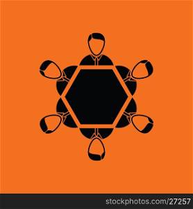 Conversation table icon. Orange background with black. Vector illustration.