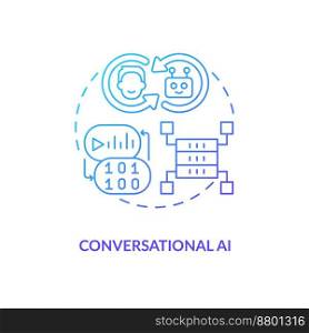 Conversational AI blue gradient concept icon. Communication channel. Data science solution for business abstract idea thin line illustration. Isolated outline drawing. Myriad Pro-Bold font used. Conversational AI blue gradient concept icon