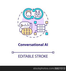 Conversational AI concept icon. Data science solution for business abstract idea thin line illustration. Isolated outline drawing. Editable stroke. Arial, Myriad Pro-Bold fonts used. Conversational AI concept icon