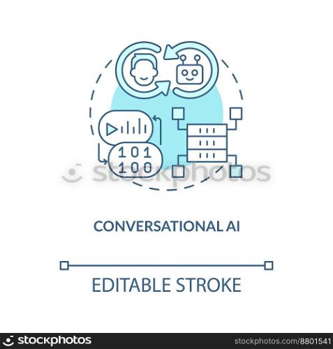 Conversational AI turquoise concept icon. Data science solution for business abstract idea thin line illustration. Isolated outline drawing. Editable stroke. Arial, Myriad Pro-Bold fonts used. Conversational AI turquoise concept icon