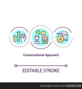 Conversational approach concept icon. Students have conversation about interesting topic or issue. Teaching idea thin line illustration. Vector isolated outline RGB color drawing. Editable stroke. Conversational approach concept icon