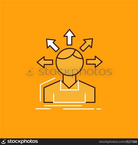 conversion difference, diversity, options, structure, user transition Flat Line Filled Icon. Beautiful Logo button over yellow background for UI and UX, website or mobile application. Vector EPS10 Abstract Template background
