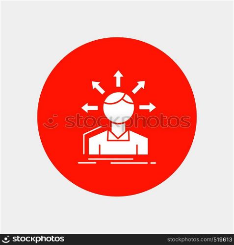 conversion difference, diversity, options, structure, user transition White Glyph Icon in Circle. Vector Button illustration. Vector EPS10 Abstract Template background