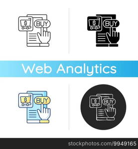 Conversion icon. Counting percentage of users who have completed desired action on webpage. Site statistics. Linear black and RGB color styles. Isolated vector illustrations. Conversion icon