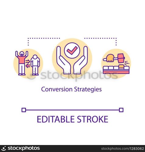 Conversion strategies concept icon. Corporate goal setting idea thin line illustration. High service standards. Quality providing. Vector isolated outline RGB color drawing. Editable stroke