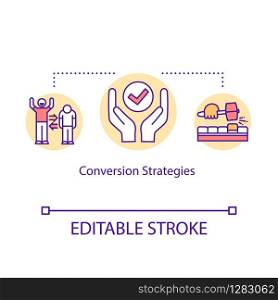 Conversion strategies concept icon. Corporate goal setting idea thin line illustration. High service standards. Quality providing. Vector isolated outline RGB color drawing. Editable stroke