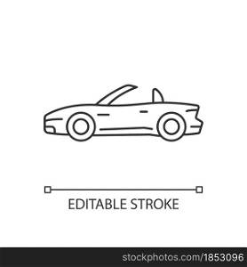 Convertible car linear icon. Cabriolet with retractable roof. Open top car driving experience. Thin line customizable illustration. Contour symbol. Vector isolated outline drawing. Editable stroke. Convertible car linear icon