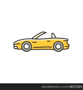 Convertible car RGB color icon. Cabriolet with retractable roof. Open top car driving experience. Two-door sports vehicle. Removable hardtop. Isolated vector illustration. Simple filled line drawing. Convertible car RGB color icon