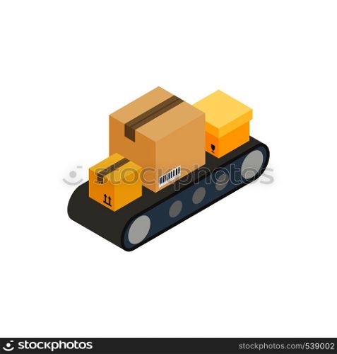Conveyor belt with boxes icon in isometric 3d style on a white background. Conveyor belt with boxes icon, isometric 3d style