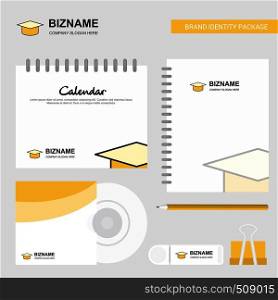 Convocation cap Logo, Calendar Template, CD Cover, Diary and USB Brand Stationary Package Design Vector Template