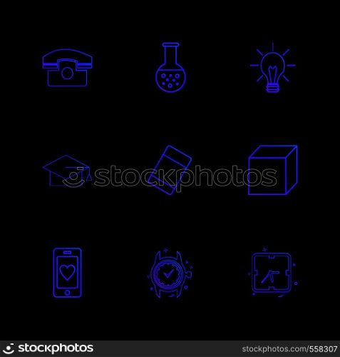 convocation , cube , idea , bulb , beaker ,Watch , time , clock , alaram , day , timers , icon, vector, design, flat, collection, style, creative, icons , setting , gear ,
