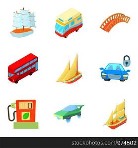 Convoy icons set. Cartoon set of 9 convoy vector icons for web isolated on white background. Convoy icons set, cartoon style