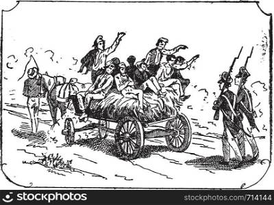 Convoy of convicts, vintage engraved illustration.