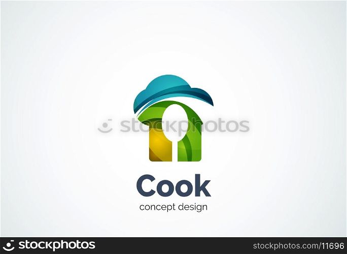 Cook hat with spoon logo template, cooking kitchen concept - geometric minimal style, created with overlapping curve elements and waves. Corporate identity emblem, abstract business company branding element