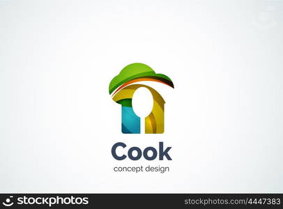 Cook hat with spoon logo template, cooking kitchen concept - geometric minimal style, created with overlapping curve elements and waves. Corporate identity emblem, abstract business company branding element