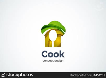 Cook hat with spoon logo template, cooking kitchen concept - geometric minimal style, created with overlapping curve elements and waves. Corporate identity emblem, abstract business company branding element