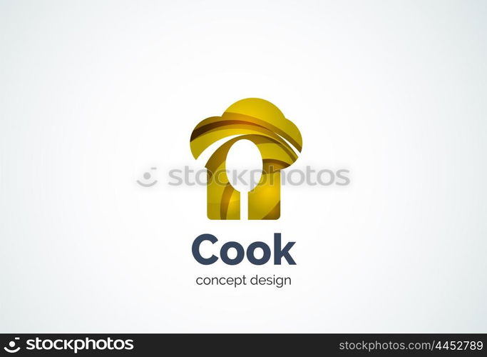 Cook hat with spoon logo template, cooking kitchen concept - geometric minimal style, created with overlapping curve elements and waves. Corporate identity emblem, abstract business company branding element