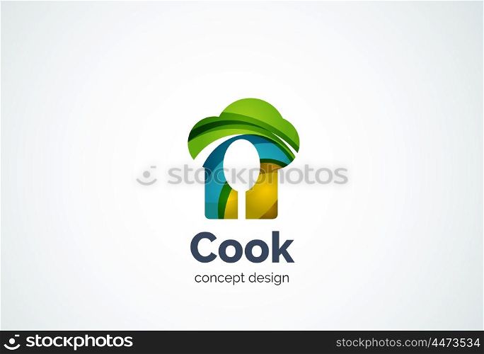 Cook hat with spoon logo template, cooking kitchen concept - geometric minimal style, created with overlapping curve elements and waves. Corporate identity emblem, abstract business company branding element