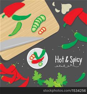 Cook Ingredient Vegetable Spicy Slice Chili Pepper Cartoon Vector