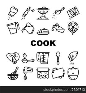 Cook Instruction For Prepare Food Icons Set Vector. Pepper And Salt, Milk And Sugar Add, Adding Olive Oil And Water In Dish, Lemon Juice And Spice Cook Instruction Black Contour Illustrations. Cook Instruction For Prepare Food Icons Set Vector
