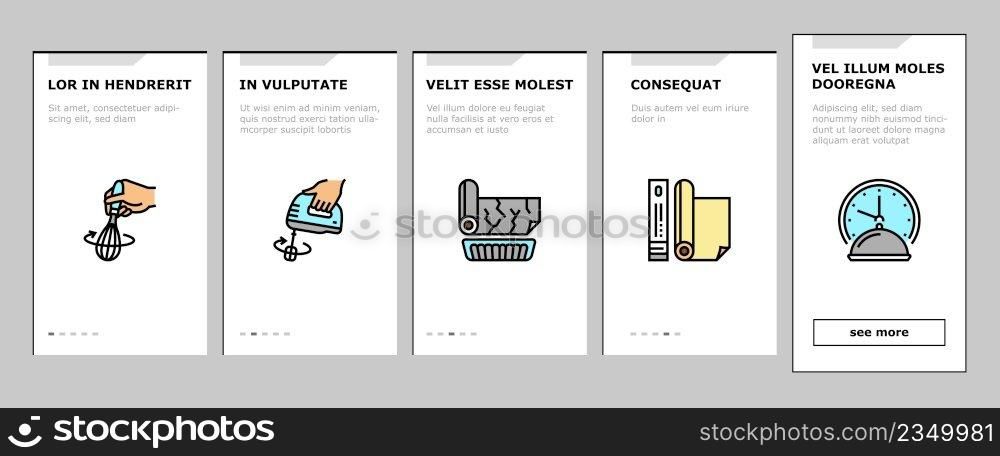 Cook Instruction For Prepare Meal Onboarding Mobile App Page Screen Vector. Butter And Milk Add, Salt And Pepper Flavoring, Beater Whisk Mixer Device Beating, Adding Lemon Juice And Egg Illustrations. Cook Instruction For Prepare Meal Onboarding Icons Set Vector