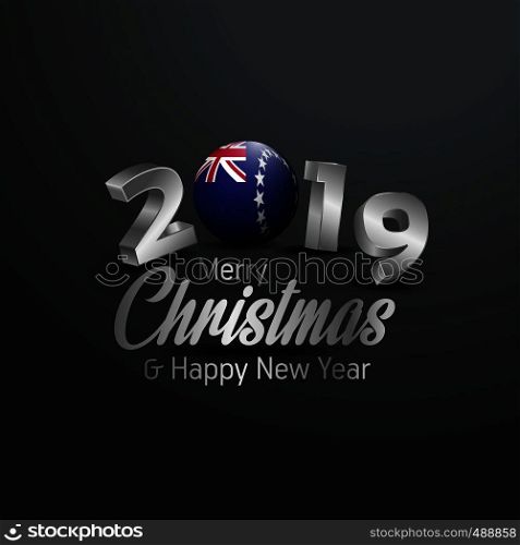 Cook Islands Flag 2019 Merry Christmas Typography. New Year Abstract Celebration background