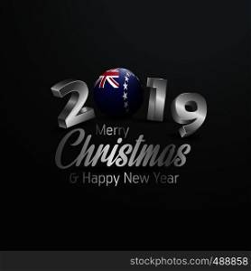 Cook Islands Flag 2019 Merry Christmas Typography. New Year Abstract Celebration background