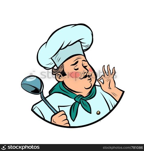 cook ok gesture, gourmet food taste. Comic cartoon pop art retro vector drawing illustration. cook ok gesture, gourmet food taste