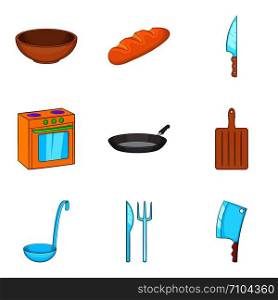 Cook room icons set. Cartoon set of 9 cook room vector icons for web isolated on white background. Cook room icons set, cartoon style