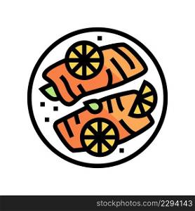 cooked lemon salmon color icon vector. cooked lemon salmon sign. isolated symbol illustration. cooked lemon salmon color icon vector illustration