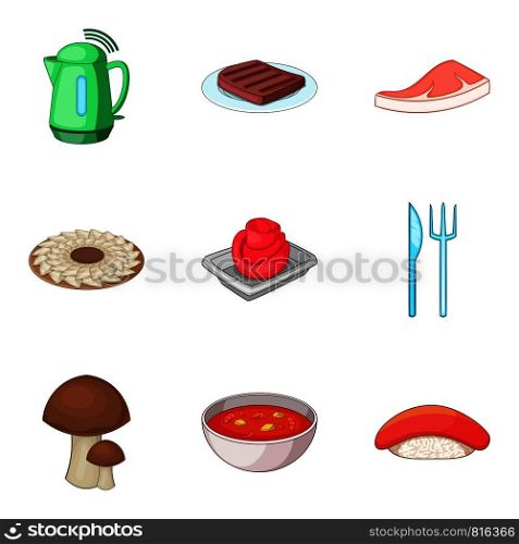 Cooked soup icons set. Cartoon set of 9 cooked soup vector icons for web isolated on white background. Cooked soup icons set, cartoon style