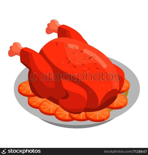 Cooked turkey icon. Isometric of cooked turkey vector icon for web design isolated on white background. Cooked turkey icon, isometric style