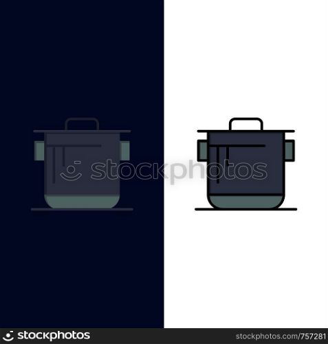 Cooker, Kitchen, Rice, Cook Icons. Flat and Line Filled Icon Set Vector Blue Background