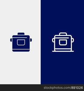 Cooker, Kitchen, Rice, Hotel Line and Glyph Solid icon Blue banner