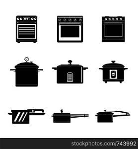 Cooker oven stove pan burner icons set. Simple illustration of 9 cooker oven stove pan burner vector icons for web. Cooker oven stove pan icons set simple style