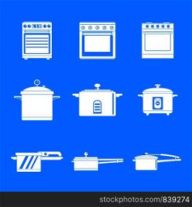 Cooker oven stove pan burner icons set. Simple illustration of 9 cooker oven stove pan burner vector icons for web. Cooker oven stove pan icons set simple style