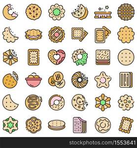 Cookie icons set. Outline set of cookie vector icons thin line color flat on white. Cookie icons vector flat