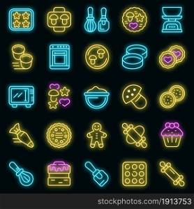 Cookie molds icons set. Outline set of cookie molds vector icons neon color on black. Cookie molds icons set vector neon