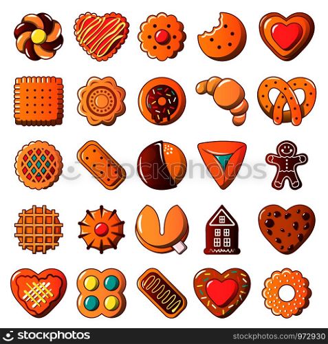 Cookies biscuit icons set. Cartoon illustration of 25 cookies biscuit vector icons for web. Cookies biscuit icons set, cartoon style