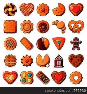 Cookies biscuit icons set. Cartoon illustration of 25 cookies biscuit vector icons for web. Cookies biscuit icons set, cartoon style