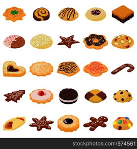 Cookies biscuit icons set. Isometric illustration of 25 cookies biscuit vector icons for web. Cookies biscuit icons set, isometric style