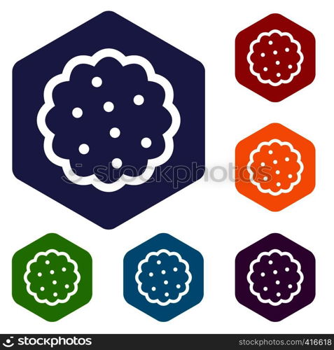 Cookies icons set rhombus in different colors isolated on white background. Cookies icons set