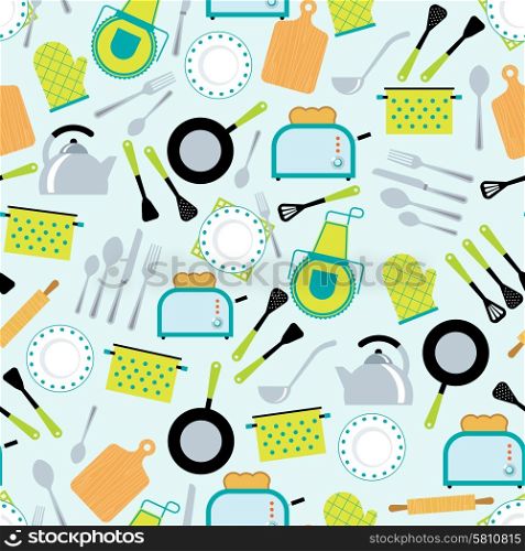 Cooking accessories seamless pattern. Home cooking kitchen accessories tools gear and utensils decorative seamless wrap paper tileable pattern abstract vector illustration