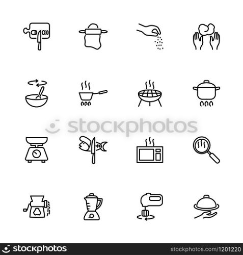 Cooking activity or cooking process line icon set. Editable stroke vector. Pixel perfect. Easy to crop. Isolated at white background